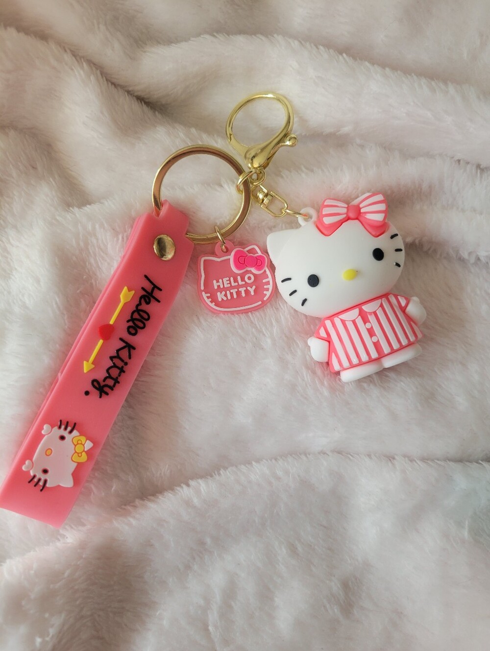 Hello Kitty Pink & White Silicone Keychain Charm with Gold Hardware